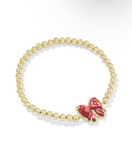 Load image into Gallery viewer, HALEY BOW STRETCH BRACELET GOLD SCARLET RED MOTHER OF PEARL