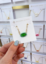 Load image into Gallery viewer, ELISA ENAMEL FRAME PAPERCLIP NECKLACE GOLD EMERALD ILLUSION