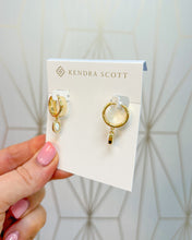 Load image into Gallery viewer, MINI ELLIE WIDE HUGGIE EARRINGS GOLD BRIGHT WHITE LAB GROWN OPAL