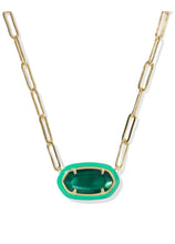 Load image into Gallery viewer, ELISA ENAMEL FRAME PAPERCLIP NECKLACE GOLD EMERALD ILLUSION