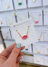 Load image into Gallery viewer, ELISA ENAMEL FRAME PAPERCLIP NECKLACE GOLD BRIGHT PINK ILLUSION