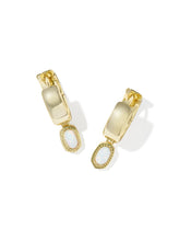 Load image into Gallery viewer, MINI ELLIE WIDE HUGGIE EARRINGS GOLD BRIGHT WHITE LAB GROWN OPAL