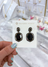Load image into Gallery viewer, DAPHNE ENAMEL FRAME DROP EARRINGS GOLD BLACK AGATE