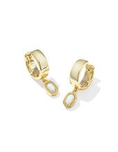 Load image into Gallery viewer, MINI ELLIE WIDE HUGGIE EARRINGS GOLD BRIGHT WHITE LAB GROWN OPAL