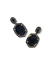 Load image into Gallery viewer, DAPHNE ENAMEL FRAME DROP EARRINGS GOLD BLACK AGATE