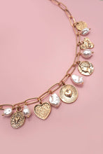 Load image into Gallery viewer, HEART PEARL COIN CHARM NECKLACE