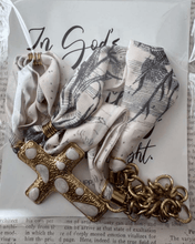 Load image into Gallery viewer, Faith Scarf Chain & Gold Enamel Cross Necklace White & Grey-W