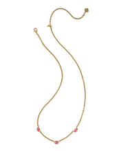 Load image into Gallery viewer, MINI ELISA THREE STONE STRAND NECKLACE VINTAGE GOLD DARK FUCHSIA VARIEGATED MAGNESITE