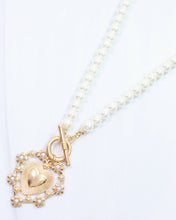 Load image into Gallery viewer, Cason Pearl and Heart Pendant Worn Gold
