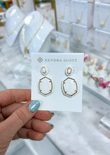 Load image into Gallery viewer, DAPHNE ENAMEL FRAME DROP EARRINGS GOLD WHITE MOTHER OF PEARL
