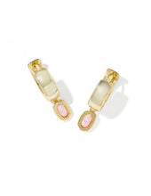 Load image into Gallery viewer, MINI ELLIE WIDE HUGGIE EARRINGS GOLD LIGHT PINK LAB GROWN OPAL
