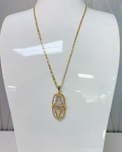 Load image into Gallery viewer, ELLE LATTICE FRAME LARGE LONG PENDANT NECKLACE GOLD IVORY MOTHER OF PEARL
