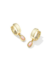 Load image into Gallery viewer, MINI ELLIE WIDE HUGGIE EARRINGS GOLD LIGHT PINK LAB GROWN OPAL
