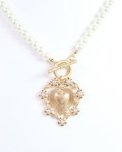 Load image into Gallery viewer, Cason Pearl and Heart Pendant Worn Gold
