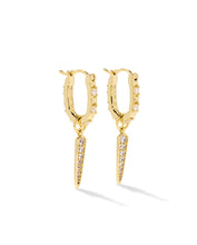 Load image into Gallery viewer, FATE CHARM HUGGIE EARRINGS GOLD WHITE CZ
