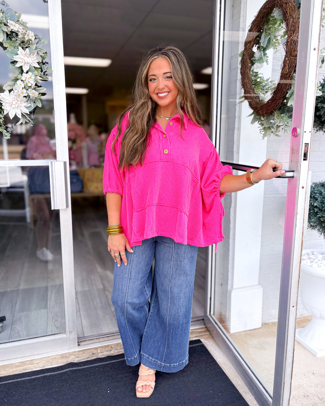 Hot Pink Oversized Drawstring Top