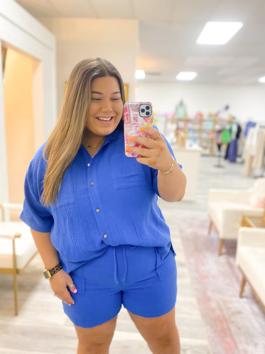 One Version Button Top - Blue