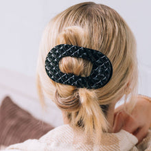 Load image into Gallery viewer, Flat Round Hair Clip | Large | Jet Black Quilted
