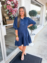 Load image into Gallery viewer, Beautiful Navy Eyelet Dress
