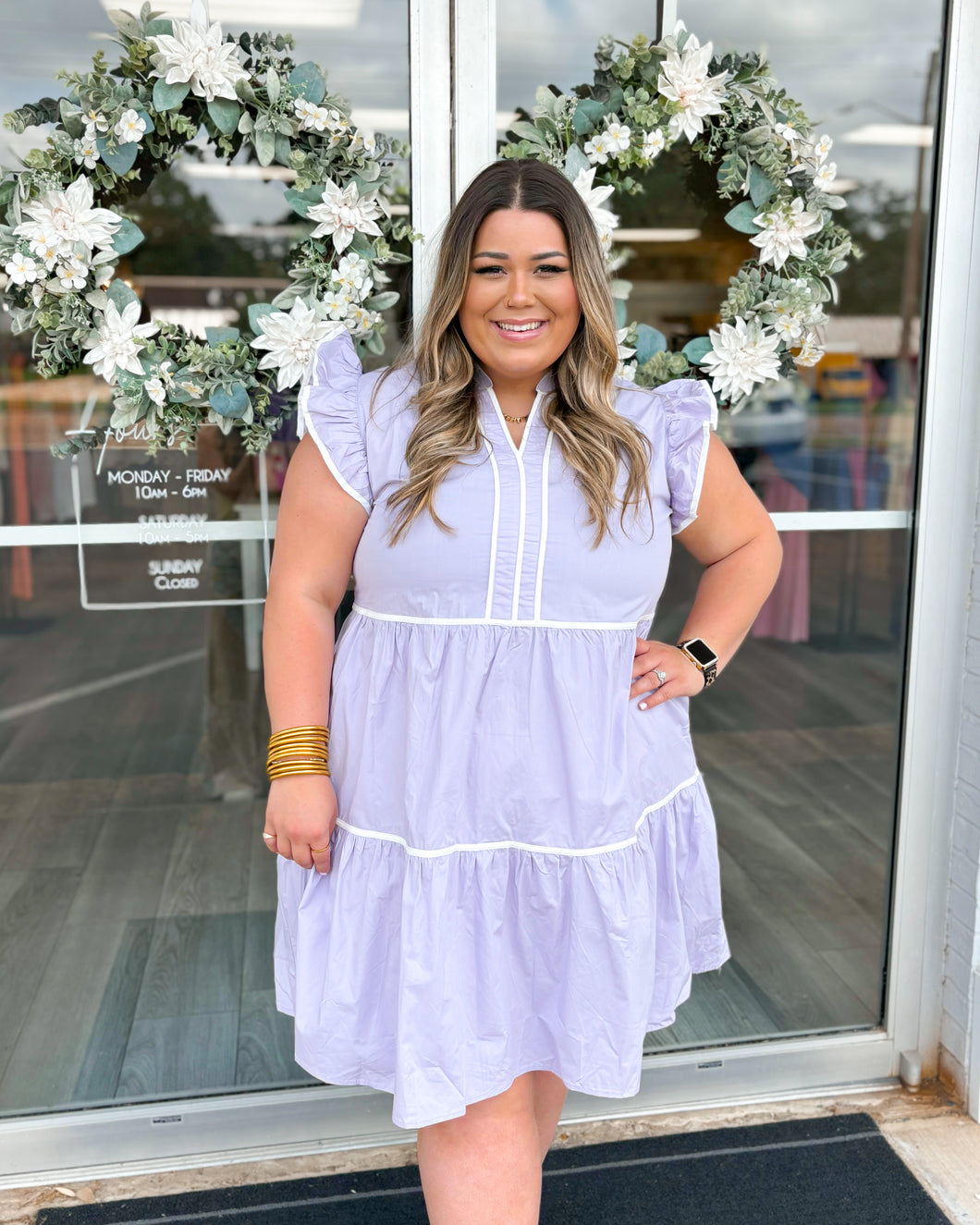 Riley Piping Detail Curvy Dress - Lilac