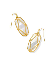 Load image into Gallery viewer, ELLE LATTICE FRAME DROP EARRINGS GOLD IVORY MOTHER OF PEARL
