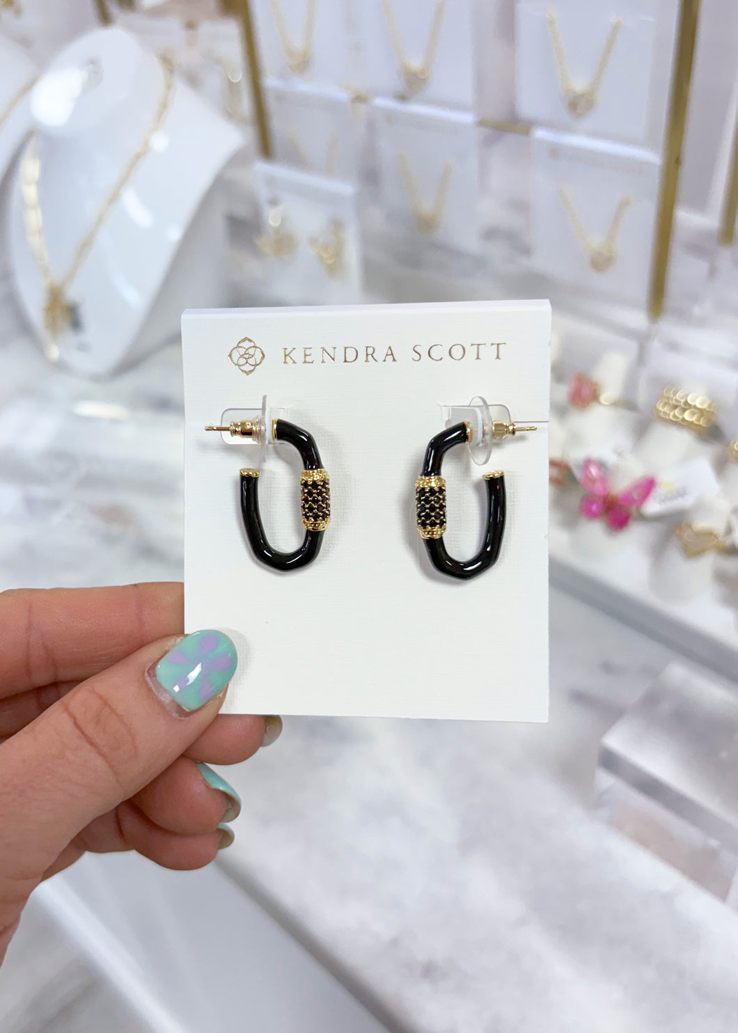 EMERY ENAMEL HOOP EARRINGS GOLD BLACK MIX