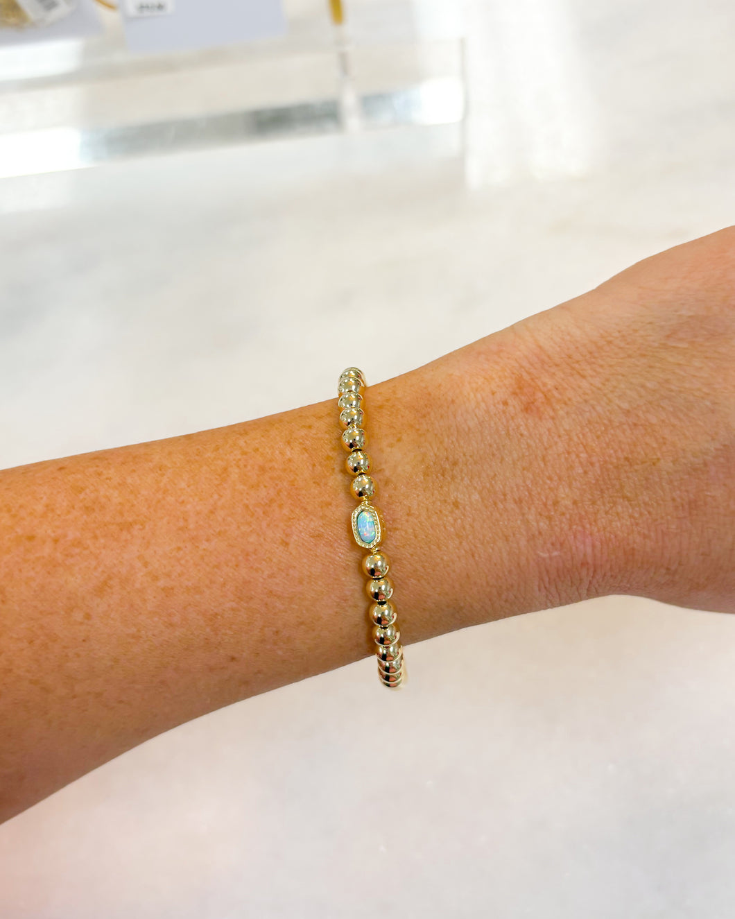 MINI ELAINA STRETCH BRACELET GOLD LIGHT TEAL KYOCERA OPAL