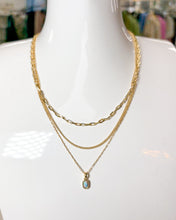 Load image into Gallery viewer, MINI ELISA TRIPLE STRAND NECKLACE GOLD LIGHT TEAL KYOCERA OPAL
