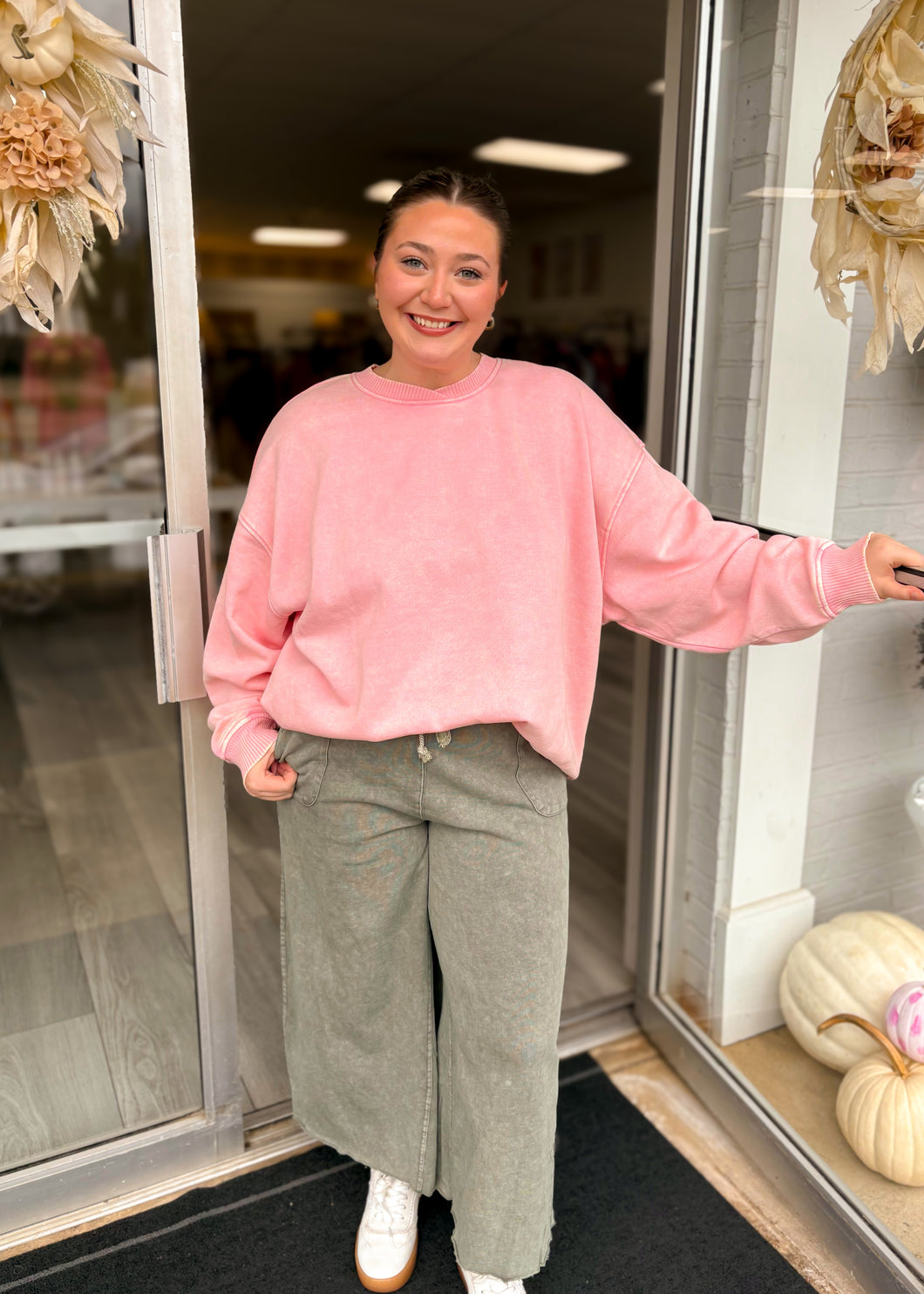 Acid Washed Oversized Curvy Pullover - Pink