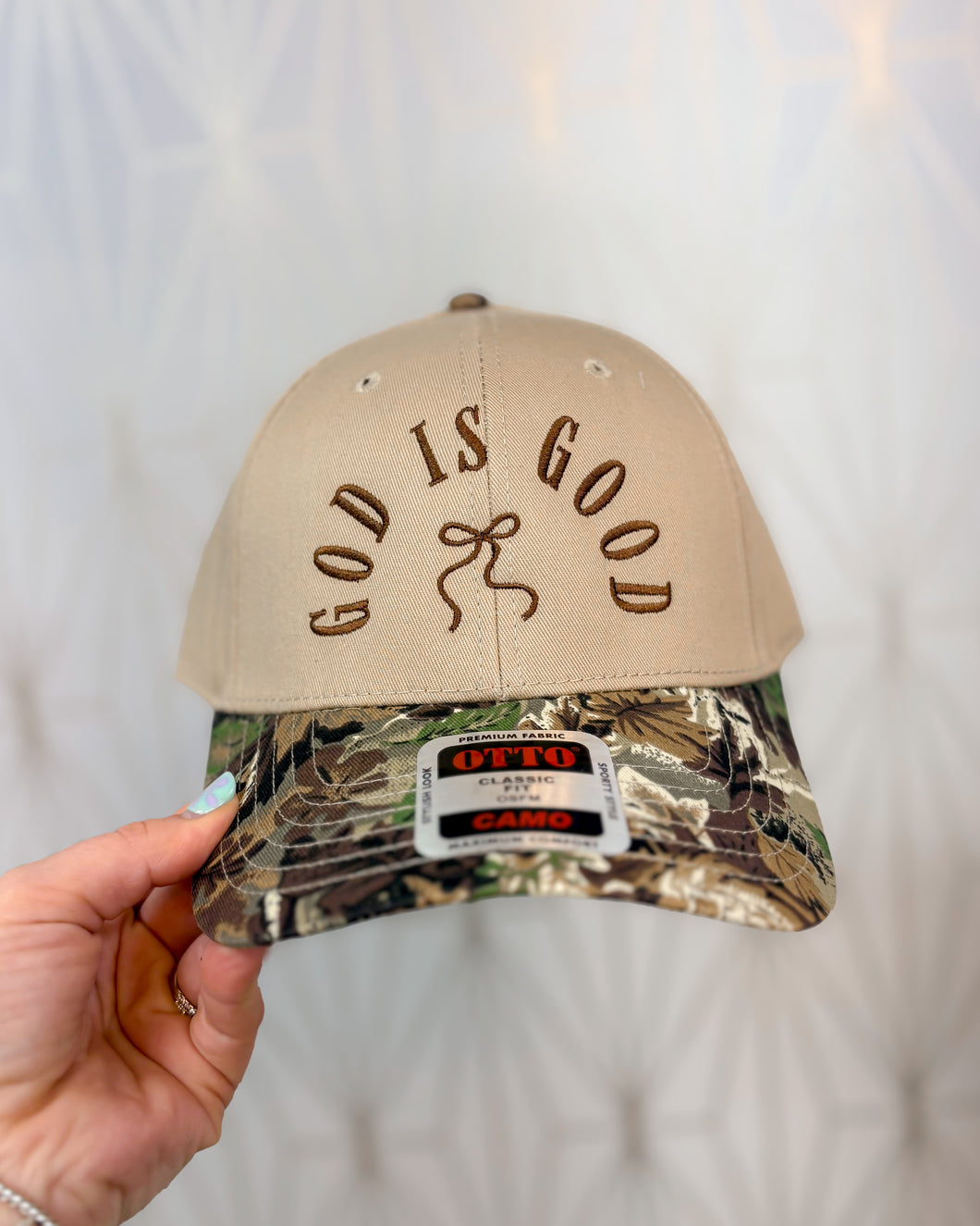 God Is Good Embroidered Hat - Camo/Beige