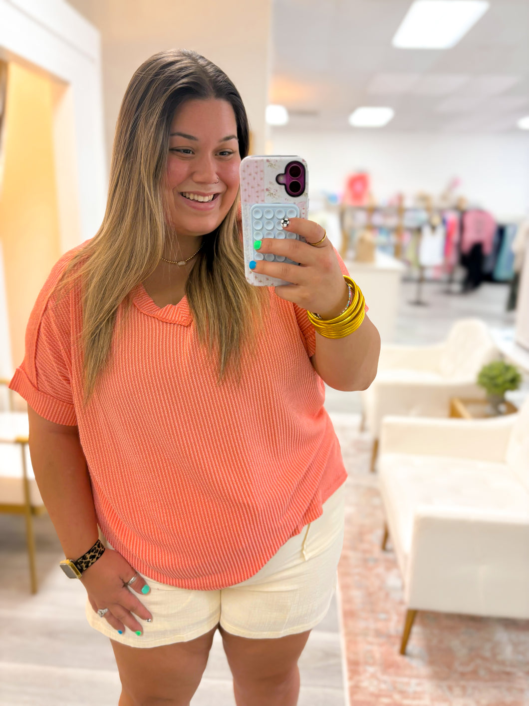Too Late Ribbed Top - Coral
