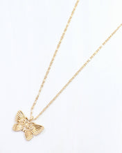 Load image into Gallery viewer, Angelina Butterfly Charm Necklace Worn Gold
