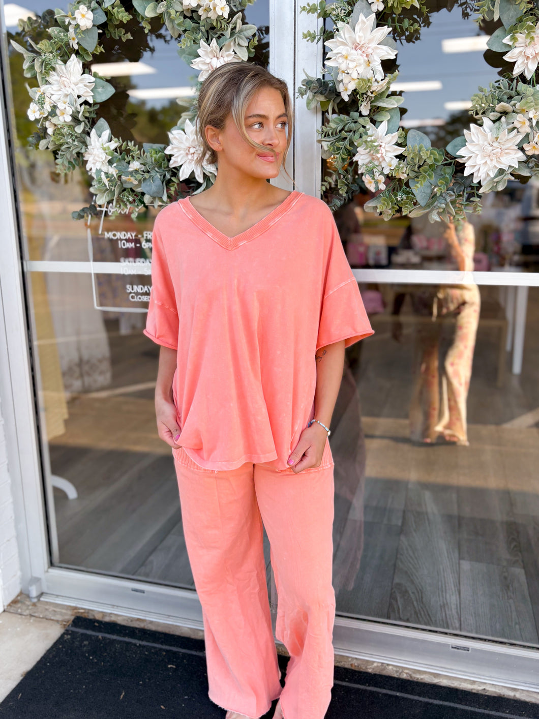 Papaya V Neck Tee