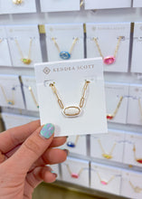 Load image into Gallery viewer, ELISA ENAMEL FRAME PAPERCLIP NECKLACE GOLD WHITE MOTHER OF PEARL

