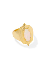 Load image into Gallery viewer, ELYSE STEPPED FRAME COCKTAIL RING GOLD IVORY MOTHER OF PEARL SIZE 6
