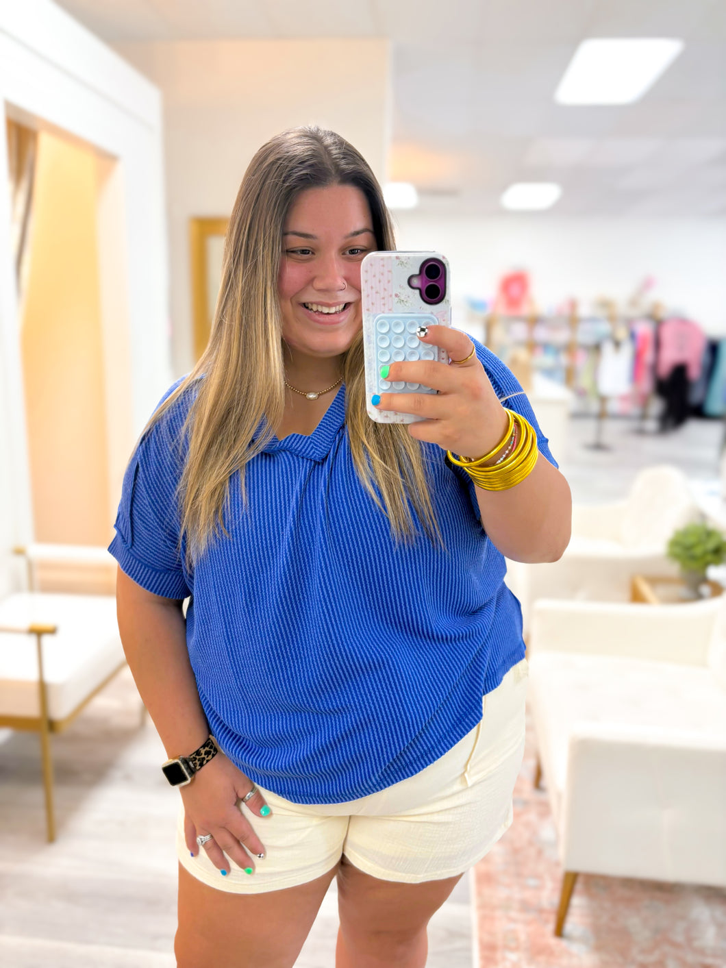 Too Late Ribbed Top - Blue