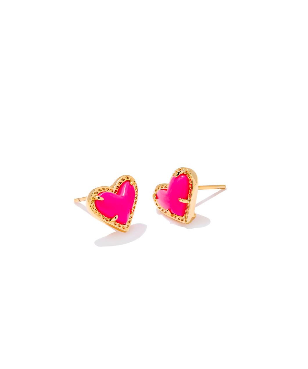 ARI HEART STUD EARRINGS GOLD NEON PINK MAGNESITE