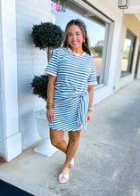 Load image into Gallery viewer, Coastal Blue Wrap Tie Dress
