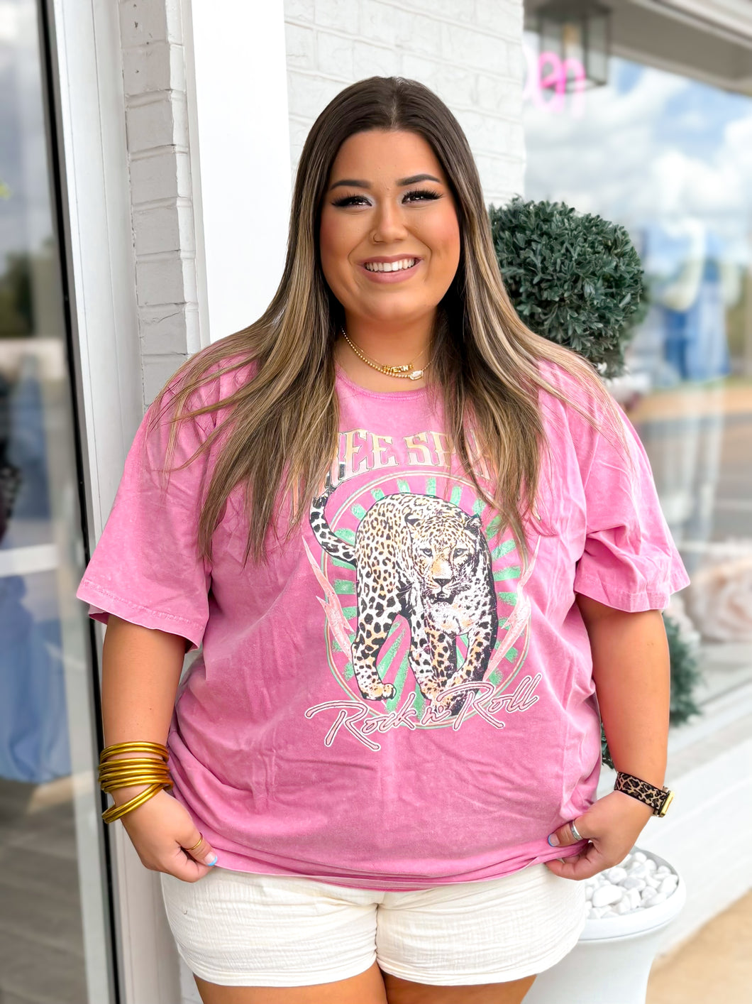 Free Spirit Rock N Roll Graphic S/S Washed Plus Size Tee