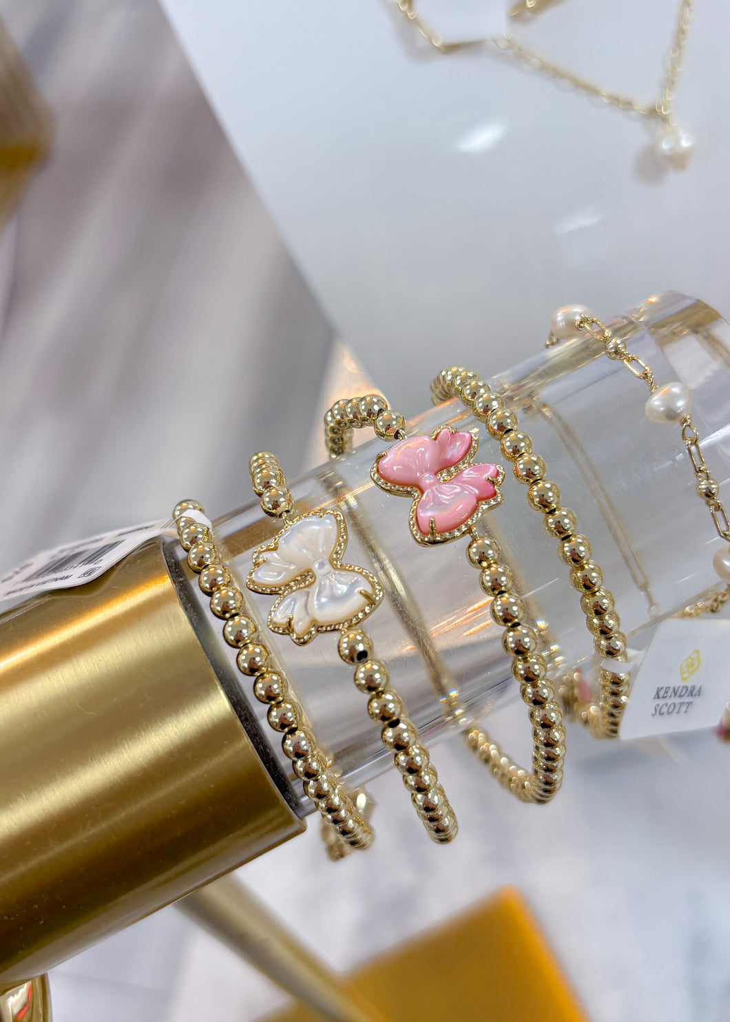 HALEY BOW STRETCH BRACELET GOLD BLUSH IVORY MOTHER OF PEARL