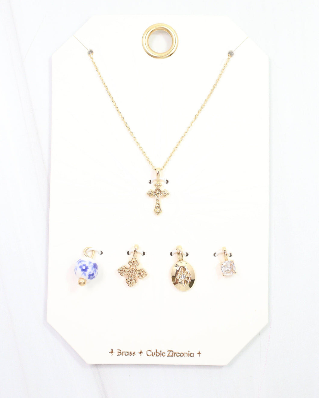 Crossing  Blue Jordan Charm Necklace Set Gold