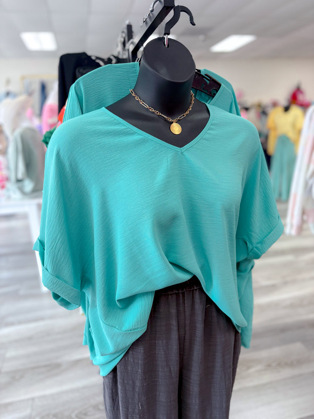 Aqua V Neck Curvy Top