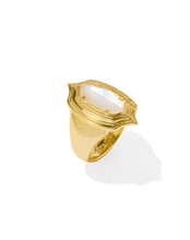 Load image into Gallery viewer, ELYSE STEPPED FRAME COCKTAIL RING GOLD IVORY MOTHER OF PEARL SIZE 6
