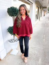 Load image into Gallery viewer, Plaid Burgundy Blouse
