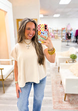 Load image into Gallery viewer, Viscose Mock Neck Short Sleeve Boxy Sweater - Sand

