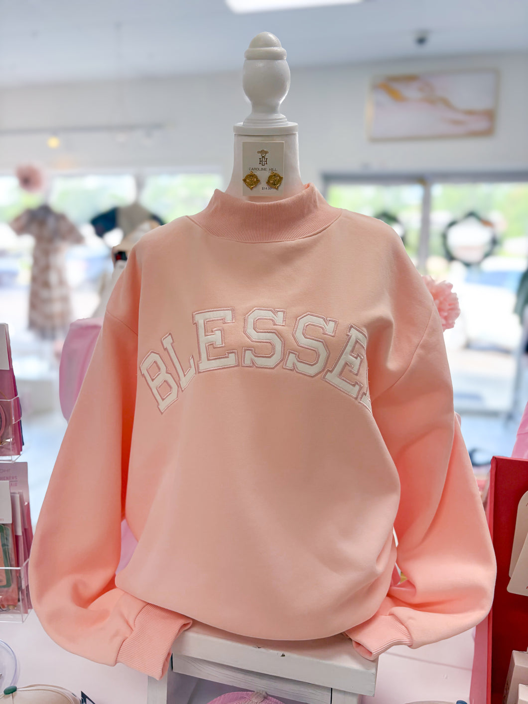 Blessed Embroidered Mock Neck Sweatshirt
