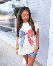 Load image into Gallery viewer, Red, White, &amp; Bow Tee
