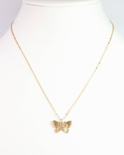 Load image into Gallery viewer, Angelina Butterfly Charm Necklace Worn Gold
