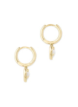 Load image into Gallery viewer, ARI HEART HUGGIE EARRINGS GOLD DICHROIC GLASS
