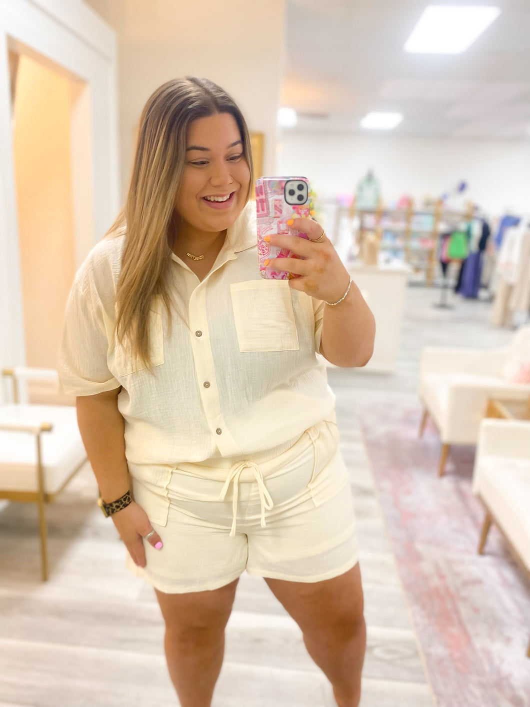 One Version Button Top - Cream